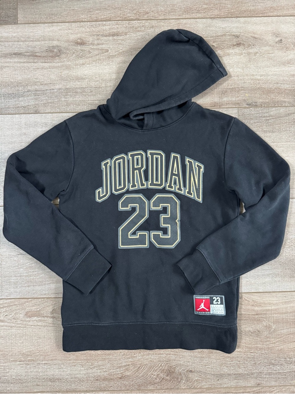 Jordan Black Pullover Hoodie with Beige Outline Graphics